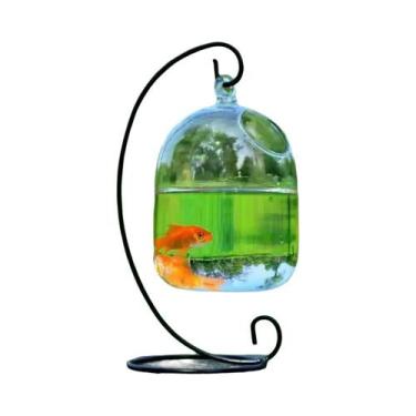 Imagem de Aquário De Vidro Transparente Redondo Retangular Suspenso Com Suporte 
