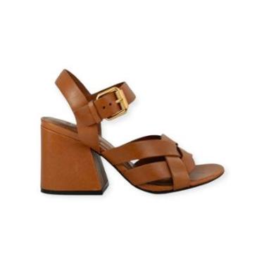 Imagem de Sandália Feminina Schutz Tiras Cruzadas Salto Bloco Caramelo-Feminino