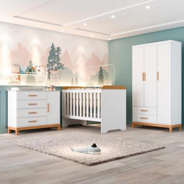 Imagem de Quarto Bebê Completo Berço Americano 3Em1 Gabrielle Guarda Roupa 3 Portas Cômoda 4 Gavetas 1 Porta 100% MDF