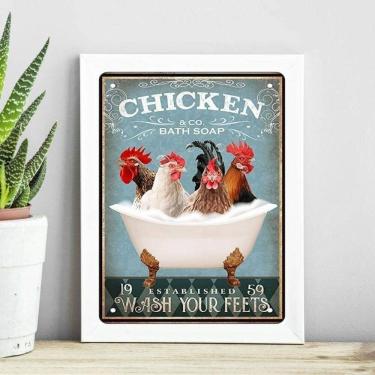 Imagem de Quadro Decorativo Banheiro Galinhas 45X34Cm - Com Vidro