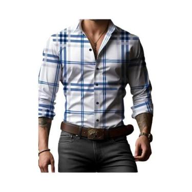 Imagem de Camisa Masculina De Manga Longa Com Estampa Xadrez Oversized, Luxuosa 