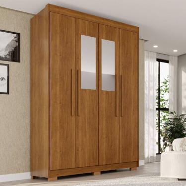 Imagem de Guarda-roupa com Pés e Espelho 4 Portas 3 Gavetas 100% Mdf Veneza Cinamomo