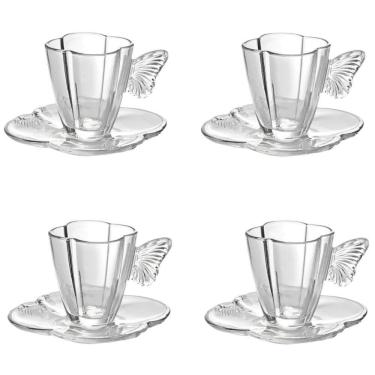 Imagem de Conjunto 04 Xícaras de Chá de Vidro 180ml com Pires Butterfly Wolff