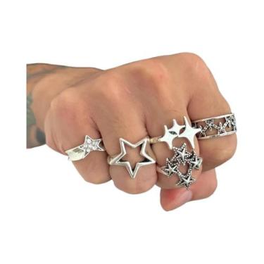 Imagem de Conjunto De 6 Anéis Ajustáveis Masculinos Estilo Punk Hip Hop Com Desi