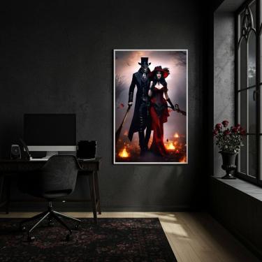 Imagem de Quadro Decorativo Exu Caveira e Pomba Gira - 70x50cm