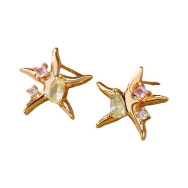 Imagem de Brincos De Estrelas De Zircônia Dourada Para Mulheres, Joias De Aço In