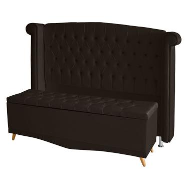 Imagem de Kit Cabeceira De Cama Box E Calçadeira Baú Luxo Casal 140 Cm Suede Marrom Do Lar Móveis