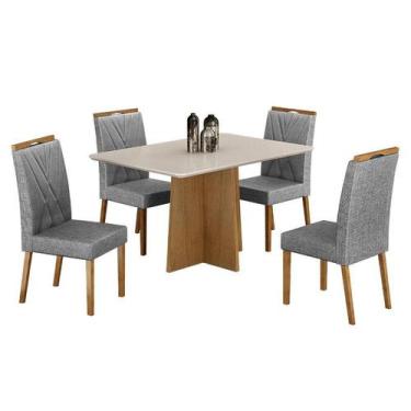 Imagem de Mesa de Jantar Jade 120x80cm Cinamomo Off White com 4 Cadeiras Lara Li