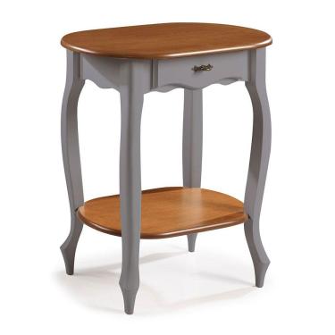 Imagem de Aparador Oval em Madeira Maciça 1 Gaveta e Prateleira 1034 Linz Móveis - Cinza/Imbuia Glazer