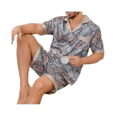 Imagem de Conjunto De Pijama Masculino Com Estampa Xadrez, Manga Curta, Top Com 