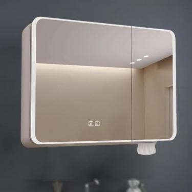 Imagem de Armário de armazenamento no banheiro montado na parede, armário de espelho de vaidade LED, armário de espelho de banheiro inteligente anti-fog, armário de remédios iluminados com espelho HD,
