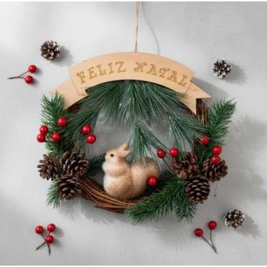 Imagem de Guirlanda feliz natal com esquilo e pinhas 23cm - RIO MASTER