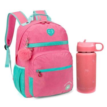 Imagem de Kit Mochila Escolar Infantil KK24M14PK e Garrafa de Água 97827 500ml Rosa - Kika