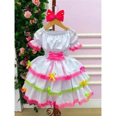 Imagem de Vestido Infantil Junino Noivinha Caipira Luxo com Saiote - Arraial Dos