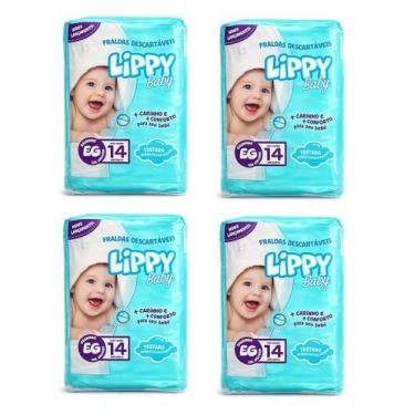 Imagem de Kit 4 fraldas infantis pacote com 14 tiras lippy baby - eg