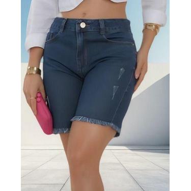 Imagem de Bermuda Jeans Ciclista Feminina Cintura Média Streetwear - AZ04 JEANS,