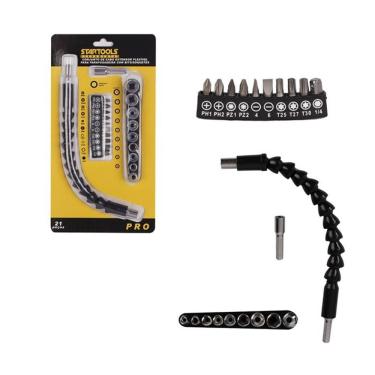 Imagem de Kit Cabo Extensor Flexível para Parafusadeira com Bits e Soquete 21 Peças para Locais de Difícil Acesso com Cabo 24CM