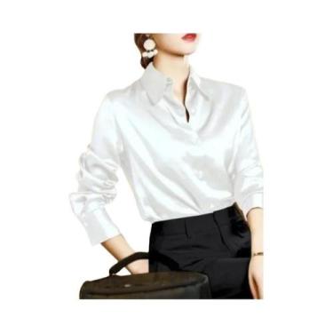 Imagem de Camisa Casual Elegante De Seda plus Size Com Manga Longa Para Mulheres