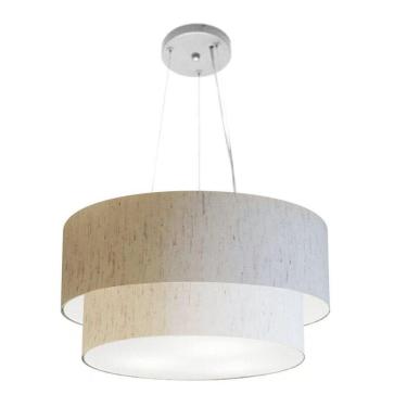 Imagem de Lustre Pendente Duplo MD-4061 com Cúpula em Tecido Bivolt Linho Bege Vivare Brasil Iluminação