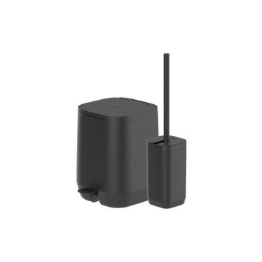 Imagem de Kit de banheiro com lixeira de pedal Ou 2 peças Linha Aura, Preto