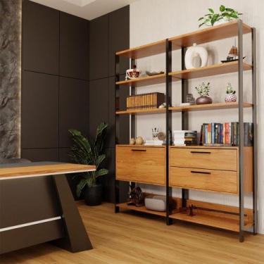 Imagem de Estante para Livros Lume 1 Porta 2 Gavetas 100% Mdf Freijó/Preto Fosco