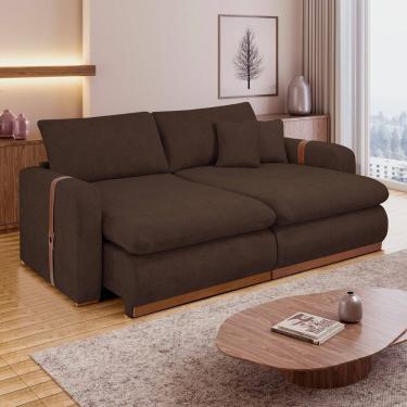 Imagem de Sofá Cama Retrátil e Reclinável 2 Lugares Pés Madeira Maciça 210Cm França Yescasa Marrom