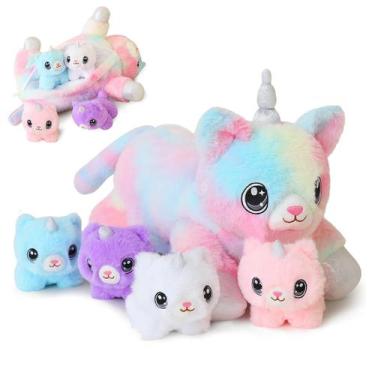 Imagem de Brinquedo de pelúcia SQEQE Unicorn Cat com 4 gatinhos para crianças