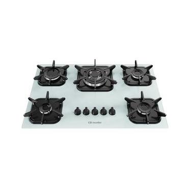 Imagem de Cooktop a Gás Mueller 5B Tripla Chama Branco 5 Bocas Vidro Temperado Ferro Fundido Bivolt