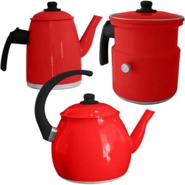 Imagem de Kit Chaleira Leiteira E Bule Gulê Alumínio 3 Peças Vermelho - Gici Hom
