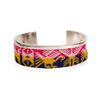 Imagem de Bracelete Prata 950 14grs com Aguayo Andino Pink e Amarelo - La Casa E