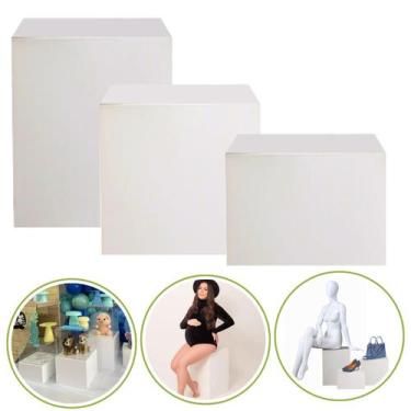 Imagem de Kit 3 Cubo Expositor Tablado Para Vitrine Base Para Manequim MDF Branc
