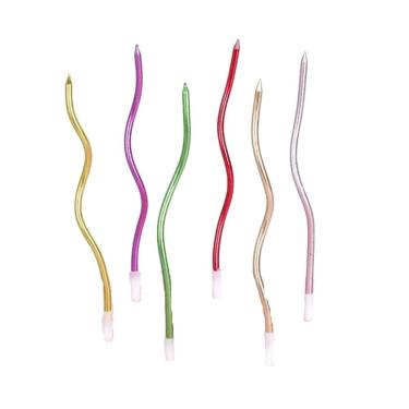 Imagem de Vela de Aniversário Espiral Ondulada Metalizada com Palito 15,5cm Kit 6 Unidades Colorido Extra Festas