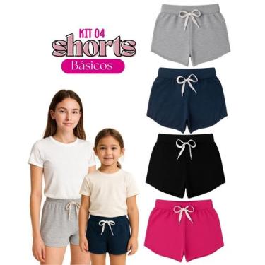 Imagem de Shorts Kit 4 unidades Infantil Juvenil Menina Cores lisas Roupa Femini