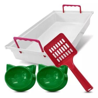 Imagem de Bandeja Sanitária Para Gatos Com 1 Pá E 2 Comedouros Cores - Jel Plast