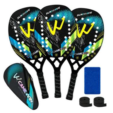 Imagem de Kit 3 Raquetes Beach Tennis Camewin Fibra de Carbono 3K, Sunwave blue