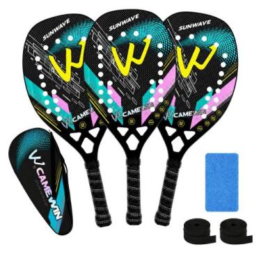 Imagem de Kit 3 Raquetes Beach Tennis Camewin Fibra de Carbono 3K, Sunwave green