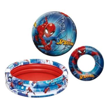 Imagem de Piscina 200l + Bola + Boia Inflável Homem-aranha Infantil - Mor, Azul 