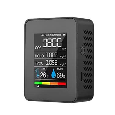 Imagem de Zwbfu Monitor portátil de qualidade do ar Detector interno de CO2 5 em 1 Formaldeído HCHO TVOC Tester LCD Temperatura Umidade Tester Medidor de alarme CO2 recarregável para sala de escritór
