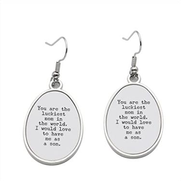 Imagem de Brinco You are the Luckiest Mom Love to have me as a Son - Brincos pendentes para meninas - Presente de festa de aniversário dos namorados, Metal, Sem pedras preciosas