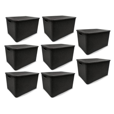 Imagem de Kit 10 Caixas Organizadoras Rattan Preta 20 Litros Arqplast