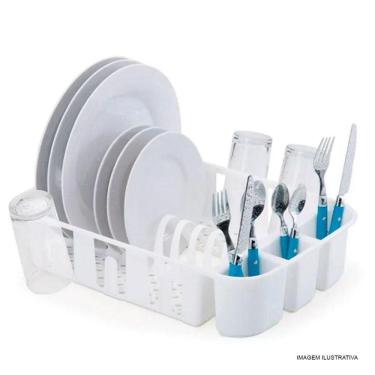 Imagem de Escorredor De Pratos Talheres E Copos 42,5Cm Plástico Branco