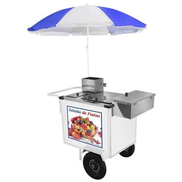 Imagem de Carrinho de Salada de Frutas Cefaz Luxo Branco com Rodas Pneumáticas e Guarda Sol BL27P/GS