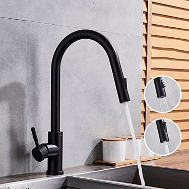 Imagem de Torneiras de cozinha prata/preto alça única pull out torneira de cozinha de furo único giratória 360 graus torneira misturadora de água torneira misturadora, preto b, china