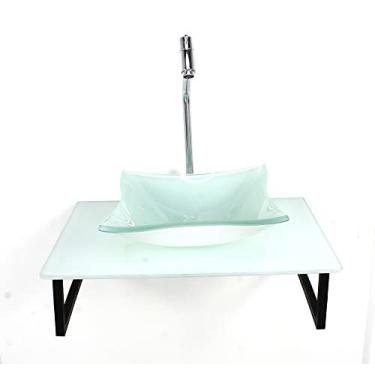 Imagem de KIT CUBA DE VIDRO QUADRADA 10MM TAMPO 50CM BRANCO FULL COM SUPORTE TORNEIRA VALVULA