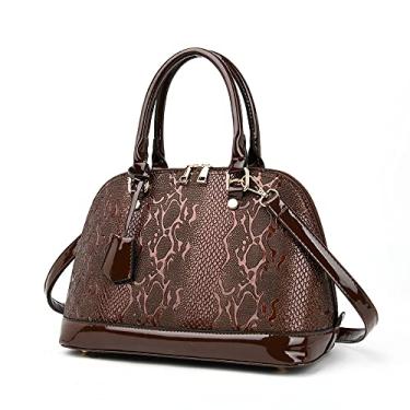 Imagem de Bolsa tiracolo feminina com estampa de crocodilo e alça superior para mulheres, bolsa de ombro clássica de couro, Marrom