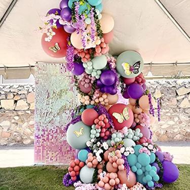 Imagem de Kit de arco de guirlanda de balões de látex fofo borboleta conjunto de balões coloridos reutilizáveis com nó de corrente de balão de borboleta de metal (rosa roxo)