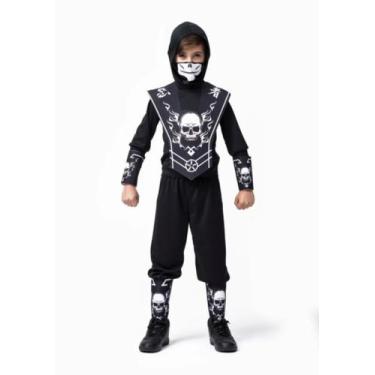 Imagem de Fantasia Halloween Ninja Caveira Infantil Roupa Com Máscara - Mc Prese