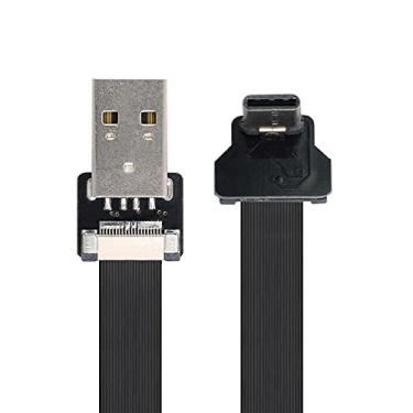 Imagem de NFHK Cabo FPC fino plano para baixo USB 2.0 tipo A macho para USB-C tipo C macho, para dados FPC para FPV, disco e telefone 20 cm