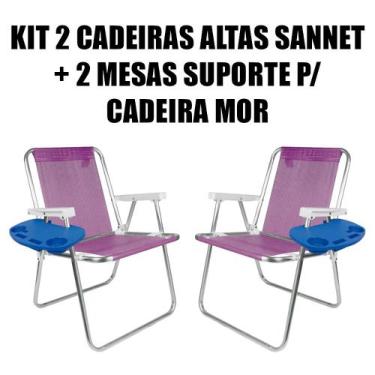 Imagem de Kit 2 Cadeiras Altas Sannet Alumínio + 2 Mesas Portáteis  - Mor