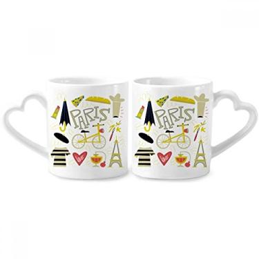 Imagem de Conjunto de canecas de porcelana para casais, marcos de marco da França, estilo de vida, coração